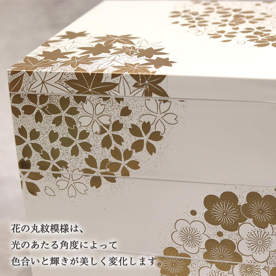 Amazon | 重箱 三段 お重箱 日本製 北市漆器 3段 重箱 花丸春秋 6寸 白